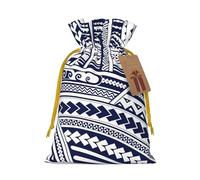 Blue Polynesian Maori Tribal Pattern print Christmas bag, drawstring sack, with kraft paper label, lightweight and fashionable