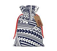 Blue Polynesian Maori Tribal Pattern print Christmas Packing Bag Linen Bags with Drawstring Wedding Present Bag