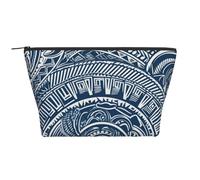 Blue Polynesian Maori Tribal Pattern Print Makeup Bag Trapezoid Travel Cosmetic Organiser Stylish Storage for Beauty & Gifts for Women Girls