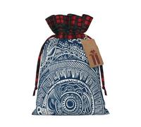 Blue Polynesian Maori Tribal Pattern -Print Multi-Colored Burlap Drawstring Bags, Eco-Friendly Plaid Pouches For Wedding Party Favors & Custom Packaging. S