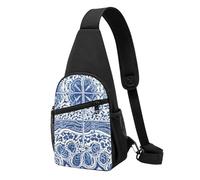 Blue Polynesian Maori Tribal Pattern -Print Waterproof Chest Pack for Hiking & Travel-Adjustable Strap,Lightweight Design with Multiple Pockets.