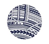 Blue Polynesian Maori Tribal Pattern Printed Coasters Set of 4, Tabletop Protection Leather Coasters for Cup Drinks Coffee Pads Beer Bar Mat Gifts, Round Shape