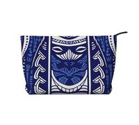 Blue Polynesian Maori Tribal Pattern Printed Corduroy Makeup Bag for Women Cute Make up Bag Travel Cosmetic Bag with Wristlet