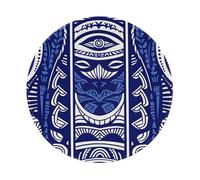 Blue Polynesian Maori Tribal Pattern Printed Gaming Mouse Pad 1 PCS, Round Non-Slip Rubber Base Laptop Mousepad Desk Mat for Gamer, Office, Home