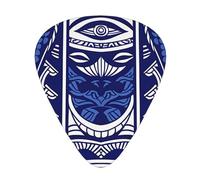 Blue Polynesian Maori Tribal Pattern Printed Guitar Picks 12-Piece Set - Comfortable, Versatile Plectrum for All Guitar Styles & Players