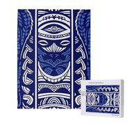 Blue Polynesian Maori Tribal Pattern Printed Jigsaw Puzzle with Storage Box, Wooden Puzzle for Adults and Kids, 500 Pieces Family Fun Decorative Game