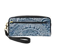 Blue Polynesian Maori Tribal Pattern Printed Leather Makeup Bags with Wrist Strap Portable Travel Toiletry Bag Cosmetic Organizer Bag for Women