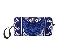 Blue Polynesian Maori Tribal Pattern Printed Makeup Bag Simple Travel Cosmetic Bags Waterproof Cosmetic Case Toiletry Bag Organizer for Women Mom Girls