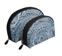 Blue Polynesian Maori Tribal Pattern Printed Makeup Bags 2-Piece Portable Shell Travel Toiletry Bag Cosmetic Organizer Bag for Women