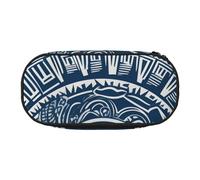 Blue Polynesian Maori Tribal Pattern Printed Oxford Fabric Pencil Case with Spacious Design for School, Office, Travel - Multi-Use Stationery & Makeup Pouch