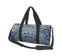 Blue Polynesian Maori Tribal Pattern Printed Sports Gym Bag with Wet Pocket & Shoes Compartment, Travel Duffel Bag for Men Women