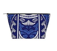 Blue Polynesian Maori Tribal Pattern Printed Travel Makeup Bag Trapeze Cosmetic Bag Makeup Case Toiletry Bag Organiser for Women