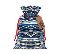Blue Polynesian Maori Tribal Pattern Printing Christmas Drawstring Gift Bags With Holiday Present Xmas Party Favors Fillers Sacks