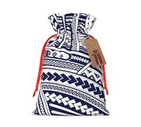 Blue Polynesian Maori Tribal Pattern Printing Fashion Bag Lightweight Drawstring Pouch With Kraft Tag For Christmas Halloween