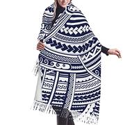 Blue Polynesian Maori Tribal Pattern Printing Women's Fall Winter Scarf Classic Warm Soft Chunky Large Blanket Wrap Shawl Scarves, Blue Polynesian Maori Tribal Pattern, One size