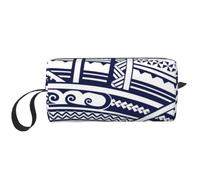 Blue Polynesian Maori Tribal Pattern Prints Travel Makeup Bag Makeup Pouch, Portable Simple Zippered Makeup Organizer Case for Women