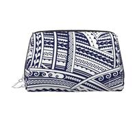 Blue Polynesian Maori Tribal Pattern PVC Leather Makeup Bag Cosmetic Pouch Travel Organizer Toiletry Clutch