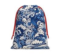 Blue Polynesian Maori Tribal Pattern Super Soft Velvet Gift Bag with Drawstring Pouch, Full Printed Holiday Storage Bag for Christmas & Daily Storage