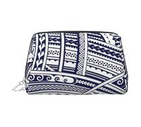 Blue Polynesian Maori Tribal Pattern Toiletry Cosmetics Bag, Portable Travel Cosmetic Makeup Bag,PVC Leather,with Compartments