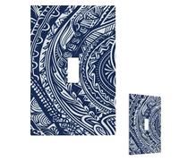 Blue Polynesian Maori Tribal Pattern Wall Plate Cover Modern Decorative 1 Gang Light Switch Cover Unbreakable Receptacle Outlet Covers For Living Room Bedroom Home Decor Single Toggle
