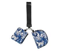 Blue Polynesian Maori Tribal Pattern Wristlet Keychain Wallet Pouch with Strap Double Zipper Small Coin Purse Portable Wrist Bag for Travel Gym Daily Use