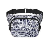 Blue Polynesian Maori Tribal Pattern Zipper Fanny Pack, Crossbody Bags with Adjustable Strap for Jogging, Cycling
