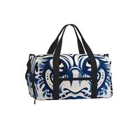 Blue Polynesian Maori Tribal Pattern1 Gym Duffle Bag with Shoe Compartment Travel Weekender Overnight Bag Waterproof Sports Gym Bag with Shoulder Strap
