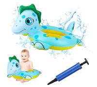 Blue Pony Shaped Baby Swimming Ring, Inflatable Swimming Float PVC Safety Aid Float Seat Circle Swim Float Boat with Double Handle and Inflator for Age 6 Months to 3 Years Toddler Floating Training