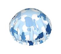Blue Poodle Polka Dot Print Shower Cap - Reusable, Double Layer, Hotel Travel Essentials, Salon Shower Hat Accessories One Size