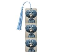 Blue Poodle Polka Dot Print Wooden Bookmarks with Tassels, Wood Book Markers for Book Lovers, Teachers & Present