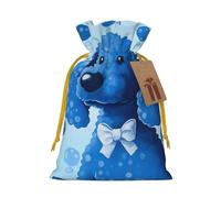 Blue Poodle Polka Dot Printed Christmas Drawstring Bags Reusable Bag for Christmas Party Xmas Gift Wrapping, Yellow Ribbon, M