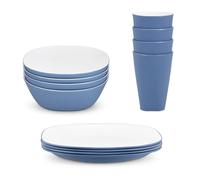 Blue Pool Dinnerware Set, Durable Lightweight, Dinner Plates, Side Plates, Bowls, Tumblers, Ideal for Indoor/Outdoor Dining, Microwave/Dishwasher Safe (12, Small Set)