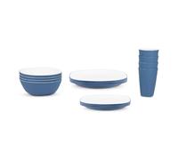 Blue Pool Dinnerware Set, Durable Lightweight, Dinner Plates, Side Plates, Bowls, Tumblers, Ideal for Indoor/Outdoor Dining, Microwave/Dishwasher Safe (16, Full Set)