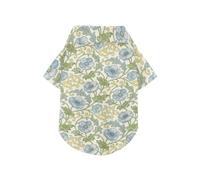 Blue Poppy Flower William Morris Pattern Summer Dog Shirt Button Up Lightweight and Breathable Short Sleeve Pet T-Shirt Puppy Clothes Perfect for Everyday Wear, and Photoshoots 2XL