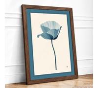 Blue Poppy Study Botanical Framed Wall Art Print A4 (29.7×21cm) Walnut, Wall Decor for Living Room, Bedroom, Office & Home, Ready to Hang, Art Gift