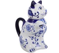 Blue Porcelain Cat Teapot, Handmade Decorative Ceramic Pitcher | Traditional Chinese Style, Pour Spout Detail, for Tea or Juice, Home Use and Tea Party Centerpiece
