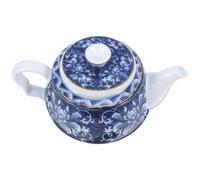 Blue Porcelain Vintage Teapot with Handle and Built in Strainer | Chinoiserie Style, Ceramic Lid with Gasket, for Loose Leaf and Herbal Tea, Decorative Office Display