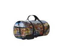 Blue Porto Portugal Old Town Sports Bag Tote Bag Waterproof Gym Bag with Shoulder Strap Zipper 2 Side Pockets for Men and Women, Travel and Storage Shoulder Bag.