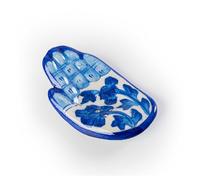 Blue Pottery Agarbatti Stand Ceramic Humsa Hand Handicrafted HandShape Design Incense Holder Decorative Accessory for Home Office and Gifting (White and Blue Design-1)