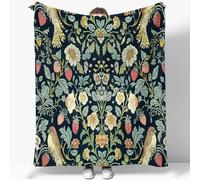 Blue Print Sherpa Blanket 130 x 150 cm for Kids Adults, Soft Strawberry Thief Blankets Hypoallergenic Flannel Blanket, Warm Bed Throw Blanket for Sofa Chair Bed Living Room Decor