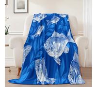 Blue Print Throw Blanket for Kids, Minimalism Abstraction Fish Lines Soft Cozy Fluffy Flannel Blanket - 180 x 200 cm Warm Sofa Couch Theme Flannel Blanket for Teen Birthday Gift