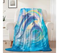 Blue Print Throw Blanket for Kids, Minimalism Cartoon Dolphin Soft Cozy Fluffy Flannel Blanket - 100 x 130 cm Warm Sofa Couch Theme Flannel Blanket for Teen Birthday Gift