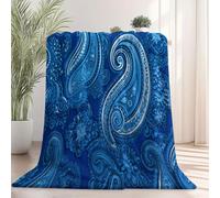 Blue Printed Flannel Blanket - Mysterious Simple Paisley Lines Theme Print Pattern Super Soft Throw Blanket Nap Blankets, Decorative Blankets for Sofa Bed, 100 x 130 cm