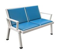 Blue PU Leather 2-Seat Waiting Room Chairs with Armrests Reception Bench Steel Frame Ideal for Clinics Airports Hospitals Salons Guest Areas.