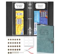 Blue PU Leather Ticket Stub Diary 3 Hole Ticket Stub Holder Album 6 x 9 Inch Ticket Stub Organizer with 40 PVC Pockets 42 DIY Stickies 26 Letter Charms for Collect Movie Concert Tickets Receipts