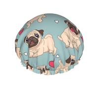 Blue Pug Sticker,Shower Cap Nightcap Double Layer Waterproof Elastic Bath Cap Reusable Hair Cap