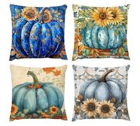 Blue Pumpkin Cushion Covers 60x60cm, Outdoor Waterproof Cushion Cover Set of 4, Soft Throw Pillow 24x24 in for Patio Garden Porch Bench Sofa Indoor Living Room Bed Chair Home Decor Luxury Gift B356