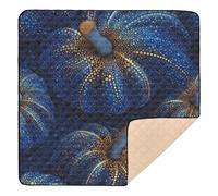 Blue Pumpkin Detail Cute Foldable Baby Playmat for Indoor Outdoor Lightweight Tummy Time & Crawling Mat for Babies Infants Toddlers, 50'' x 50''