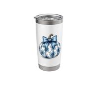 Blue Pumpkin Fall Chinoiserie Floral Cute Coquette Bow Stainless Steel Insulated Tumbler