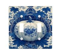 Blue Pumpkin Light Switch Cover Plate/Outlet Covers, Elegant Fall Decor for Wall Accents, Thermoplastic Wall Plates, Standard Size Double Toggle